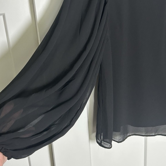 *NWT* Vince Camuto Pearl Beaded Collar Black Blouse Sheer Sleeve- Women's SMALL - Picture 4 of 10